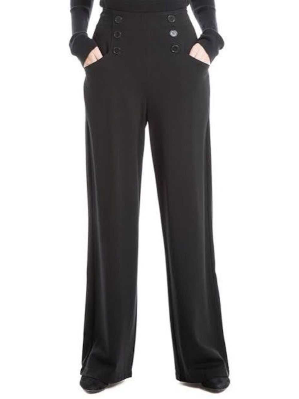 Max Studio high-Waist Black Wide-Leg Pants with sailor Button Detail